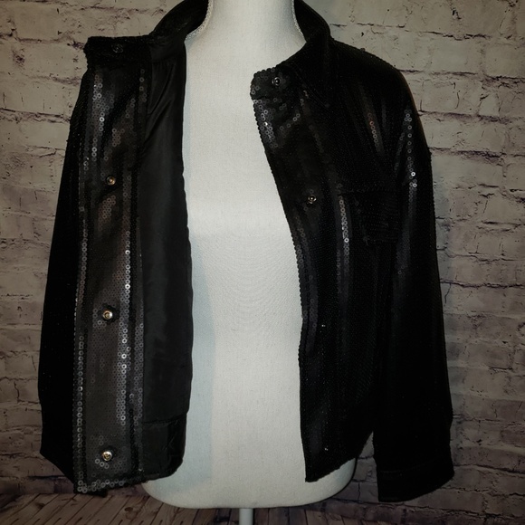 NWT Zara Black Sequin Moto Style Jacket Lined - Picture 7 of 8